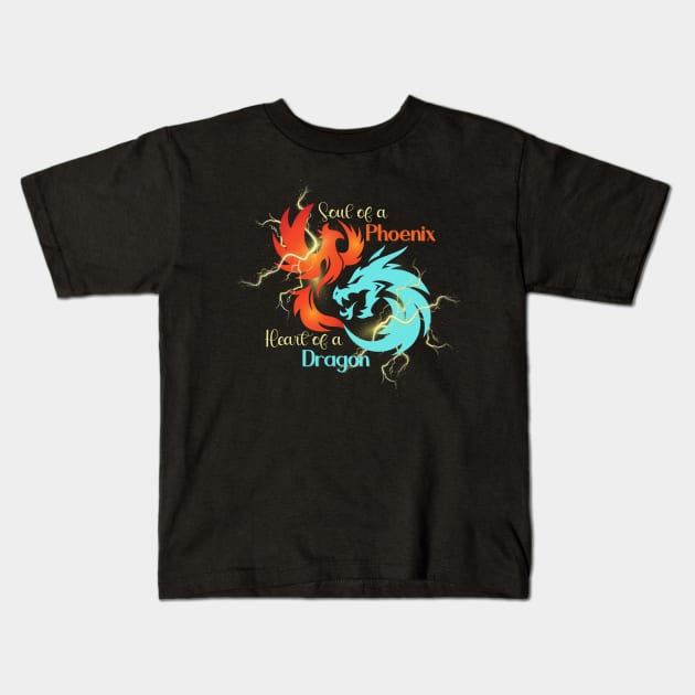 Soul of a Phoenix Heart of a Dragon for Fantasy Lovers Kids T-Shirt by Shirts by Jamie